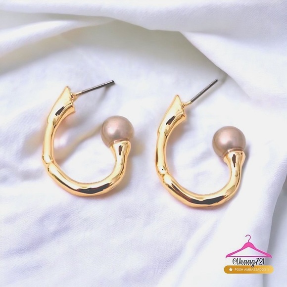 ALEXIS BITTAR Pearl Capped Twisted Gold Open Hoop Post Earrings - MSRP $195 - Picture 10 of 14